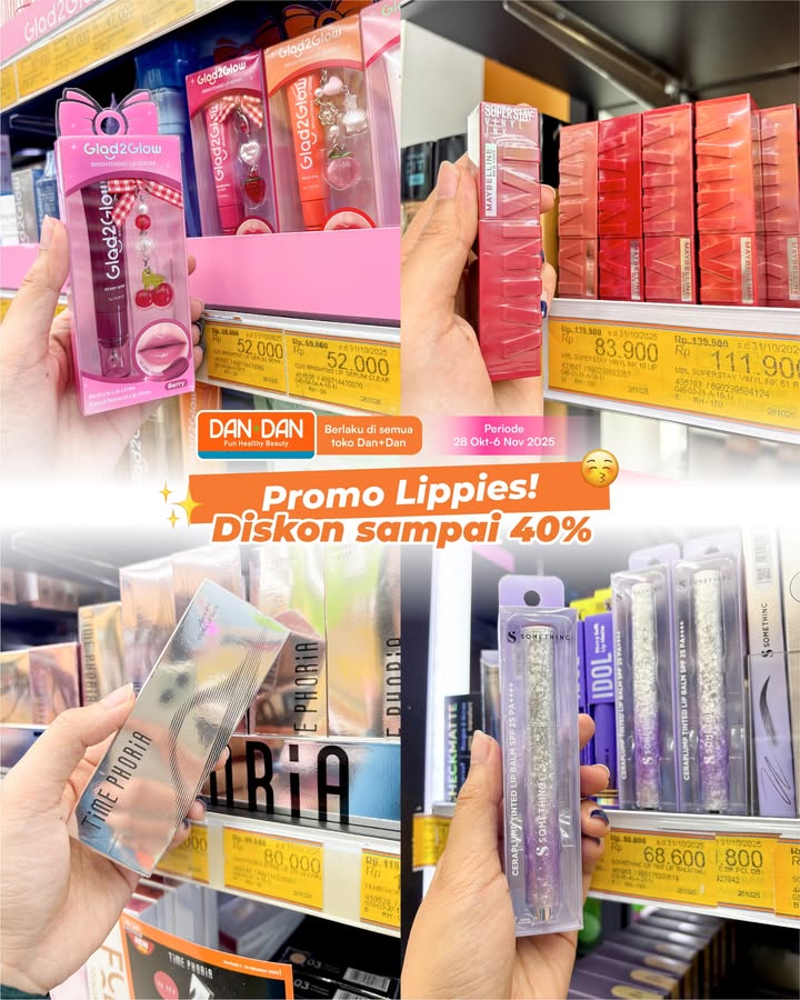Hai kamu, yang bibirnya satu, tapi lippiesnya 12 Ada promo khusus produk lip di Dan Dan, diskonnya sampai 4...