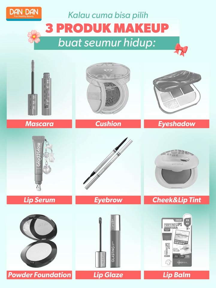 Kalau misalkan cuma boleh pilih 3 produk makeup buat seumur hidup, kira kira apa yang kamu pilih Kalo mimin yang penti...
