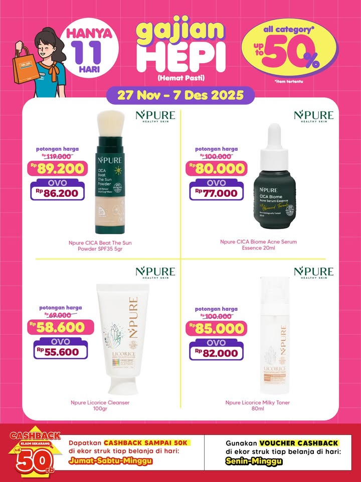 Hai yang udah gajian Sini mampir ke Dan Dan, ada promo Gajian Hepi sampai 50 Mau skincare, makeup, sampai perawat...