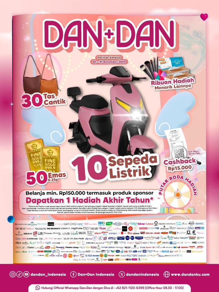 Ini dia yang spesial di akhir tahun buat pelanggan setia Dan Dan Ada hadiah utama 10 sepeda listrik, 30 tas, 50 keping emas...