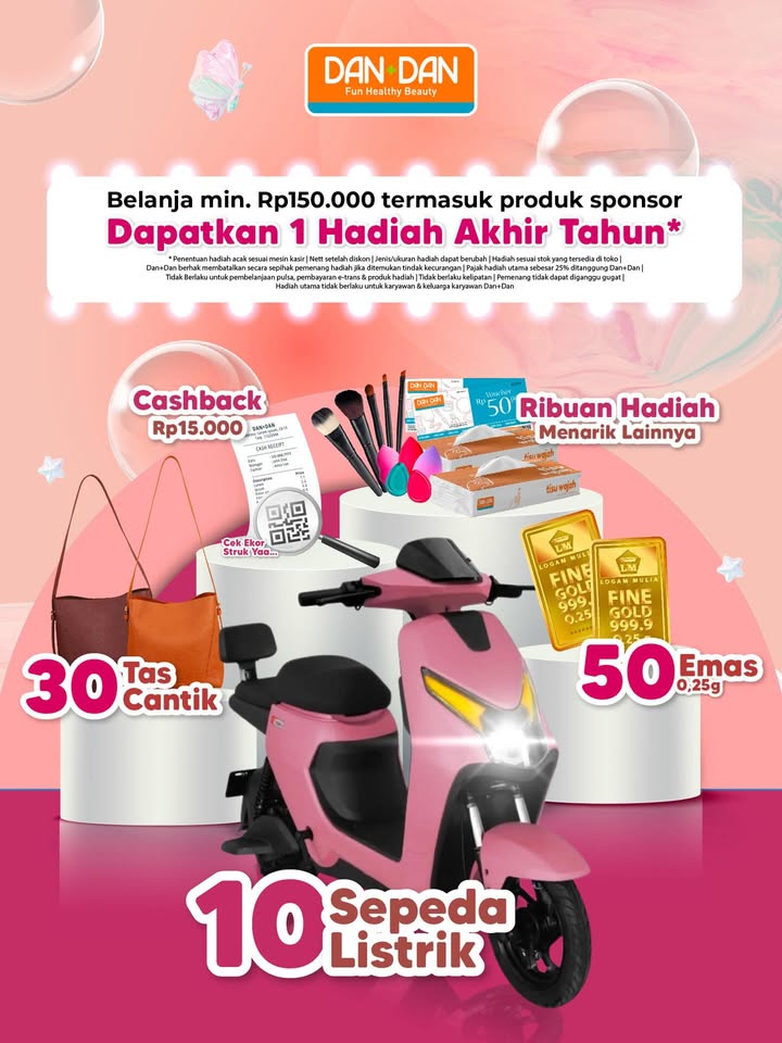 Ini dia yang spesial di akhir tahun spesial buat pelanggan setia Dan Dan Ada hadiah utama 10 sepeda listrik, 30 tas, 50 kep...