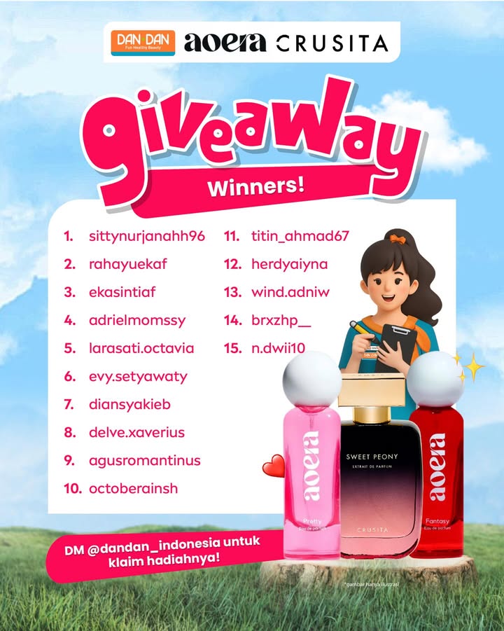 CONGRATULATIONS pemenang Giveaway Dan Dan x crusitaofficial dan aoeraid Jangan lupa DM dandan indonesia untuk k...