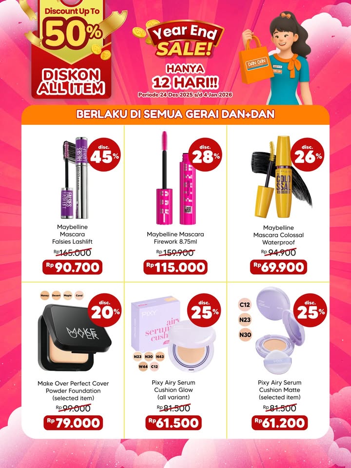 Diskon sampai 50 di semua gerai Dan Dan untuk produk makeup, skincare dan fragrance Swipe left untuk cek promonya ...