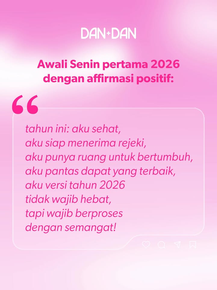 Yuk kita mulai Senin pertama 2026 dengan affirmasi positif, yang intinya versi 2026 nggak wajib hebat, tapi wajib berproses,...