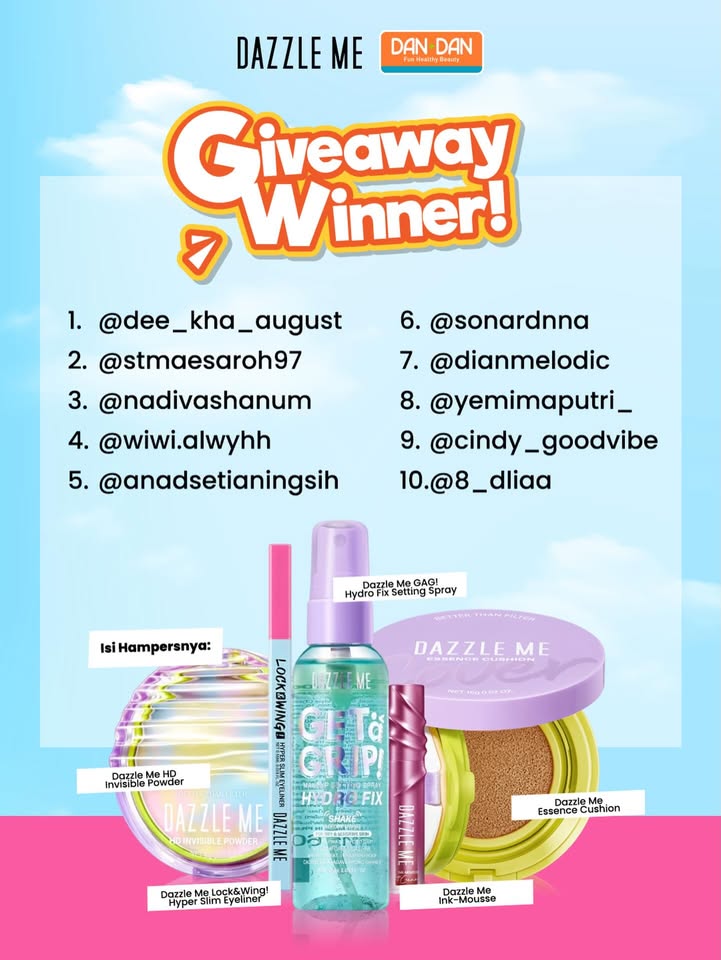 CONGRATULATIONS pemenang Giveaway Dan Dan x dazzleme id Jangan lupa DM dandan indonesia untuk klaim hadiahnya y...