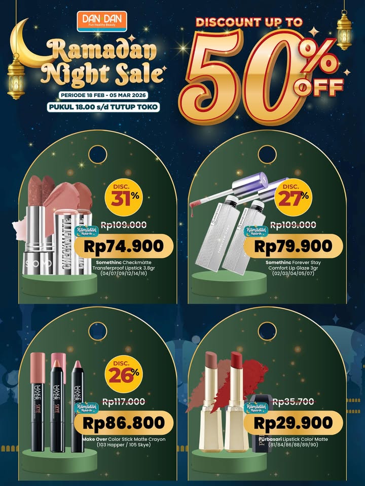 MULAI HARI INI Ramadan Night Sale di seluruh gerai Dan Dan dengan potongan harga sampai 50 Hanya berlaku mulai jam 6 sore...