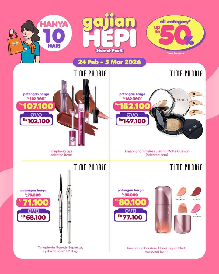 Siap siap bentar lagi gajian, cek promo Gajian Hepi spesial Ramadan, diskon hingga 50 untuk produk makeup skincare bodycare...