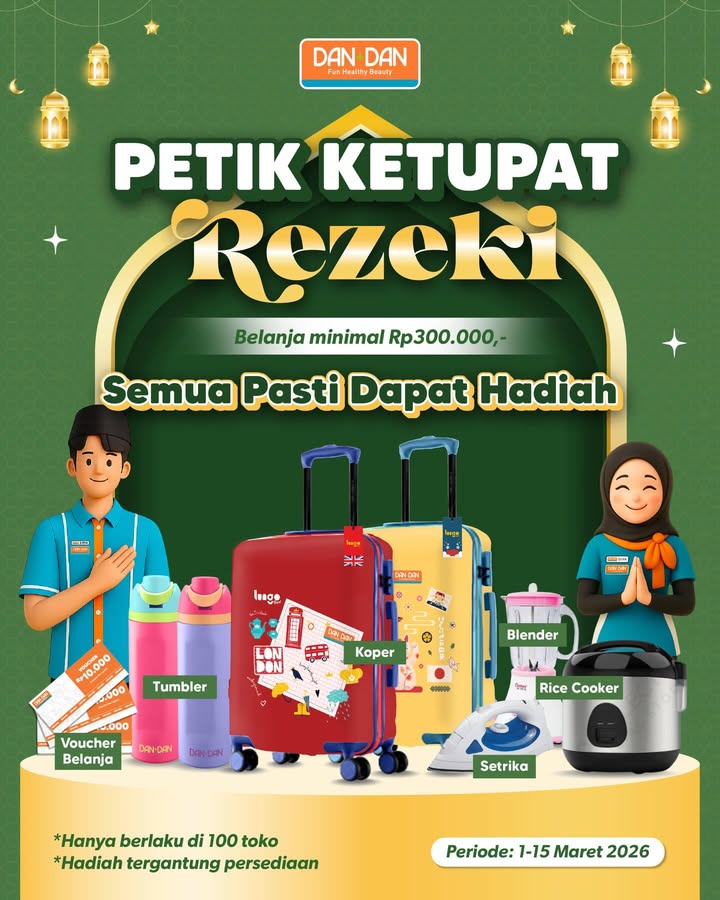 Yuk bawa pulang rice cooker, blender sampai koper GRATIS dari ketupat rejeki di Dan Dan Spesial menyambut Lebaran, kamu bis...