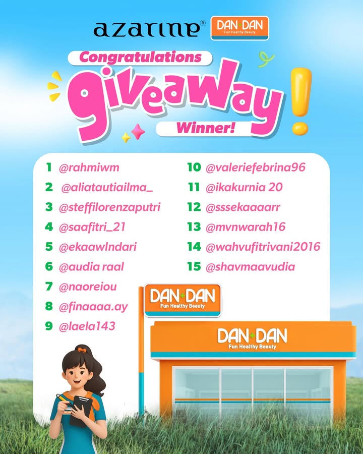 CONGRATULATIONS pemenang Giveaway Dan Dan x azarinecosmeticofficial Buat kalian yang belum menang, ja...