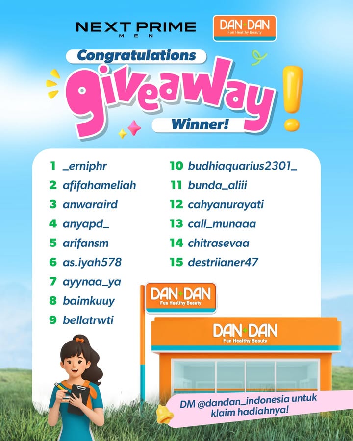 CONGRATULATIONS pemenang Giveaway Dan Dan x nextprime