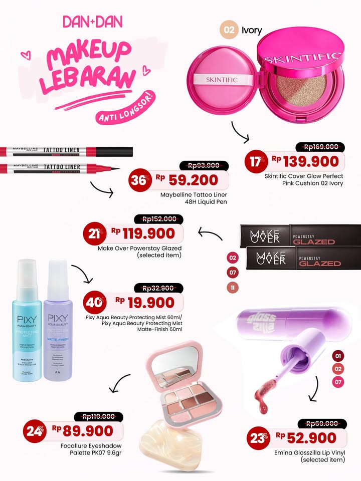 Siap siapin makeup buat Lebaran besok, wajib yang tahan lama anti luntur dari pagi sampe malem Gas ke Dan Dan sekarang,...