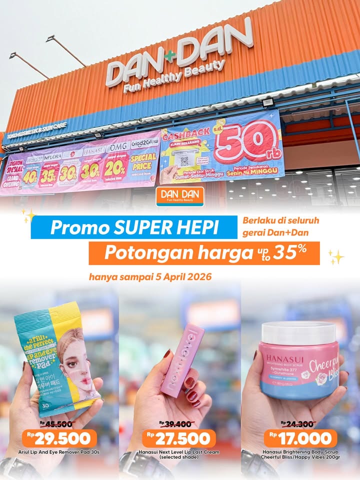 Last day libur panjang, jangan lupa restock produk officialhanasui ariul id yang lagi promo sampai 35 di Dan Dan SUPER ...