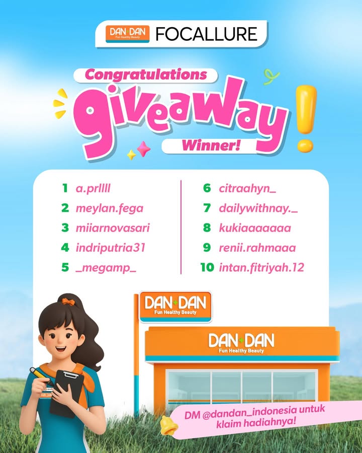 CONGRATULATIONS pemenang Giveaway Dan Dan x Focallure Buat kalian yang belum menang, jangan berkecil ha...