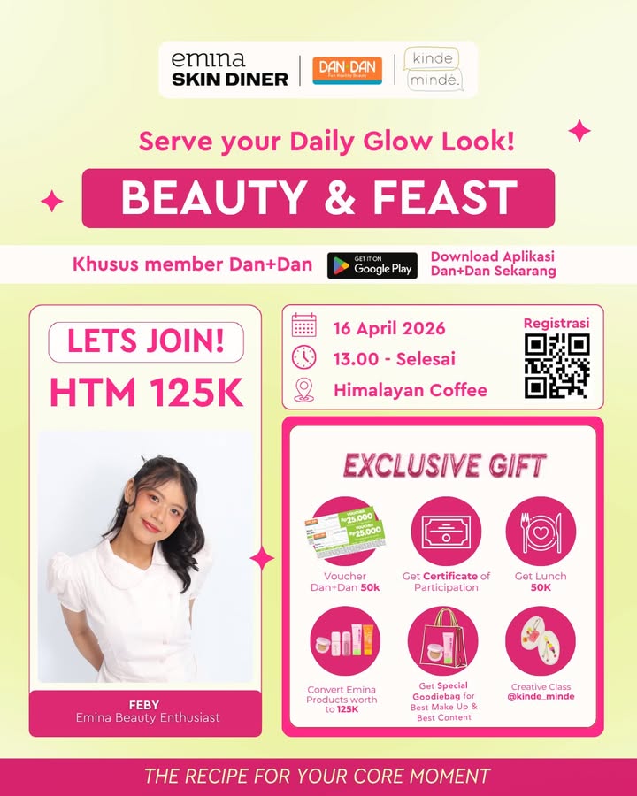 Serve your Daily Glow Look bareng emina x dandan indonesia, sambil nikmatin momen seru bareng bestie Yuk join BEAUTY...