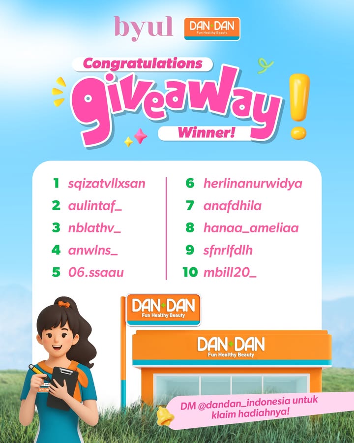 CONGRATULATIONS pemenang Giveaway Dan Dan x byul