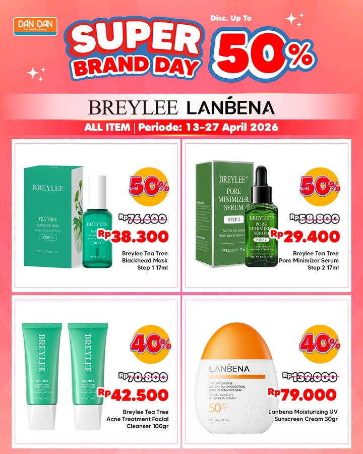 Super Brand Day Diskon sampai 50 buat semua produk breyleeid dan lanbena ind di Dan Dan Harganya start dari 30ribuan aj...