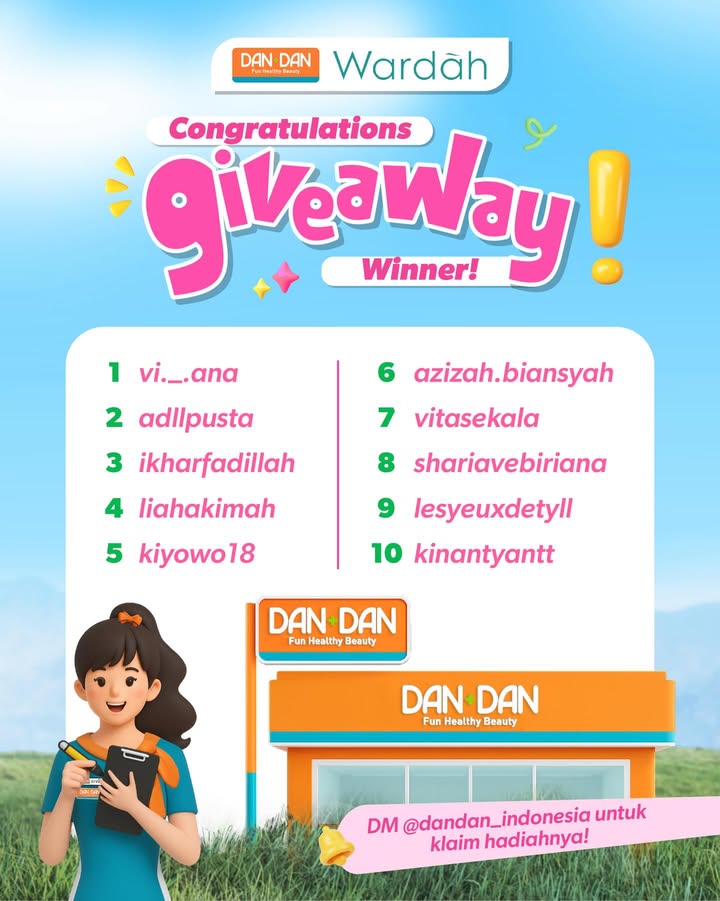 CONGRATULATIONS pemenang Giveaway Dan Dan x Official Page Wardah Cosmetics Buat kalian yang belum menan...
