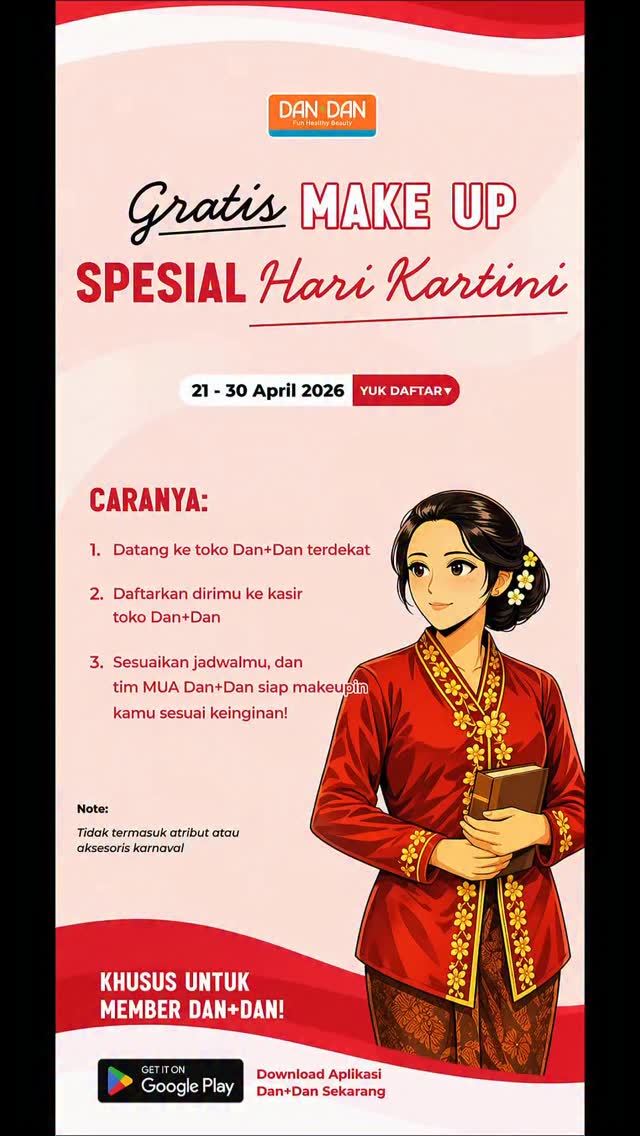 Udah lihat hasilnya kan Sekarang giliran kamu yang dibikin glow up GRATIS makeup Kartini di Dan Dan Cek info ...