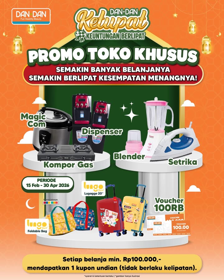 Masih ada waktu 1 minggu lagi buat dapetin hadiah program undian KETUPAT untuk toko toko Dan Dan pilihan masih ada Kesempat...