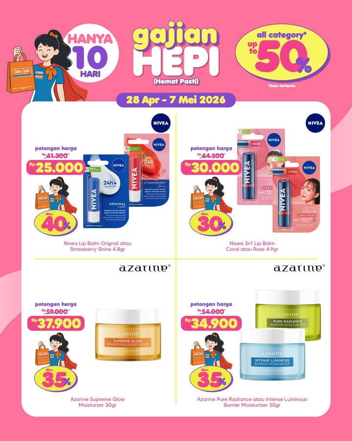 Waktunya self reward sehabis gajian Skincare makeup favoritmu lagi diskon sampai 50 di Dan Dan Gajian Hepi Cuma samp...