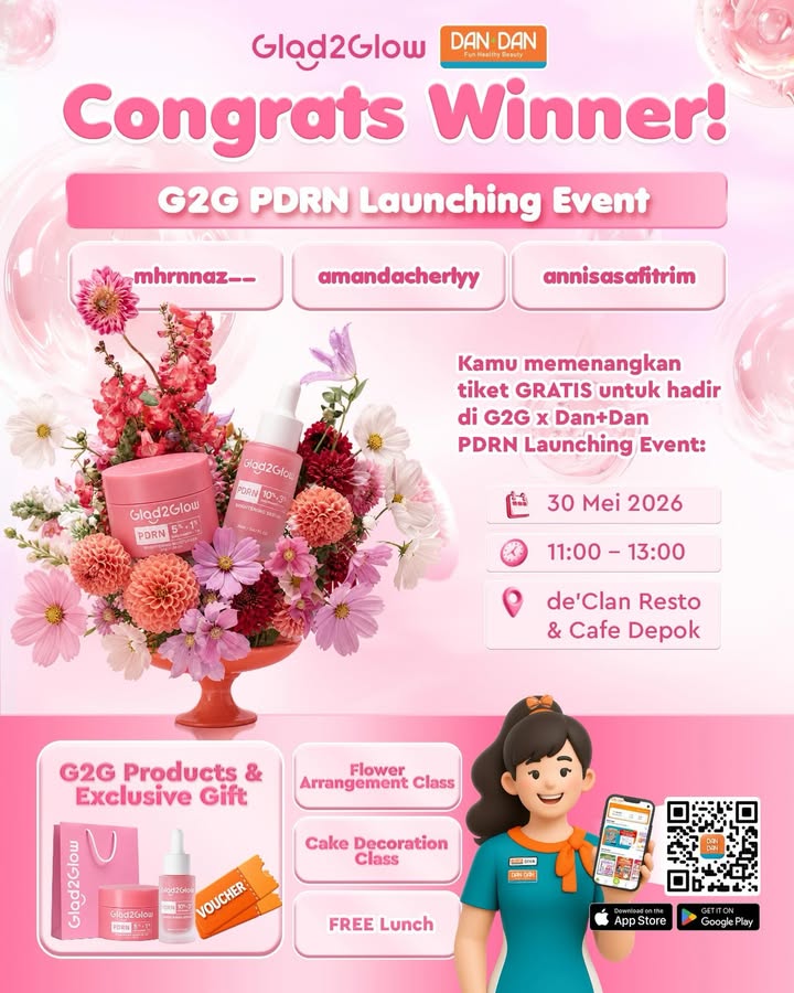 CONGRATULATIONS pemenang Giveaway Dan Dan edisi glad2glow PDRN Launching Event Buat kalian yang belum ...
