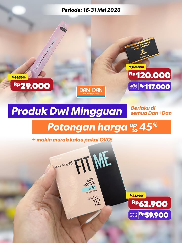 Last Day Yuk cek promo khusus produk Maybelline, La Tulipe dan Hanasui di Dan Dan Berlaku di semua gerai Dan Dan hanya sam...