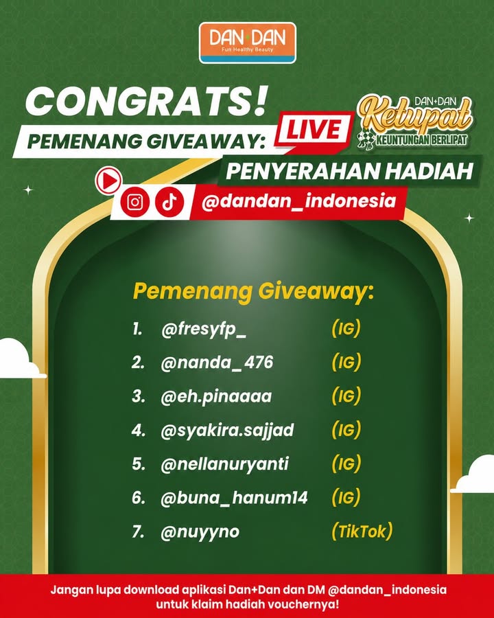Congrats para pemenang giveaway live penyerahan hadiah Ketupat Dan Dan hari ini Terima kasih sudah nonton dan meramaika...