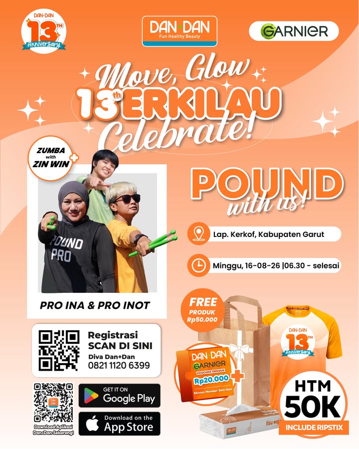 Yuk rayakan 13 tahun Anniversary Dan Dan bareng bareng dalam acara Pound seru penuh energi Minggu, 16 Agustus 20...