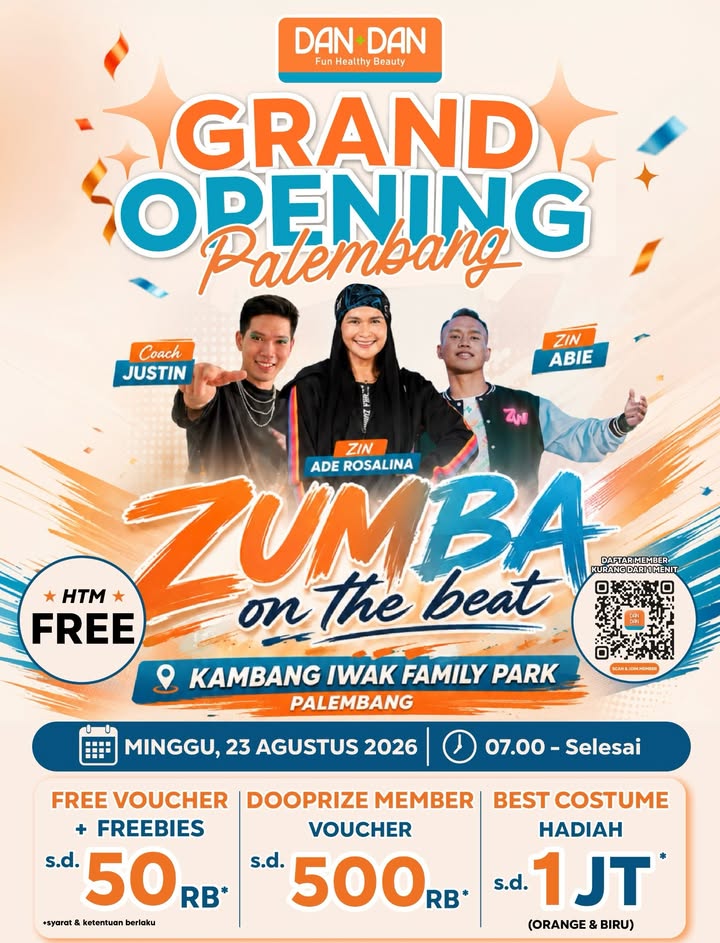 H 5 Grand Opening Dan Dan Palembang, kita Zumba GRATIS dulu bareng DAN DAN Ajak keluarga bestie kamu buat seru serua...