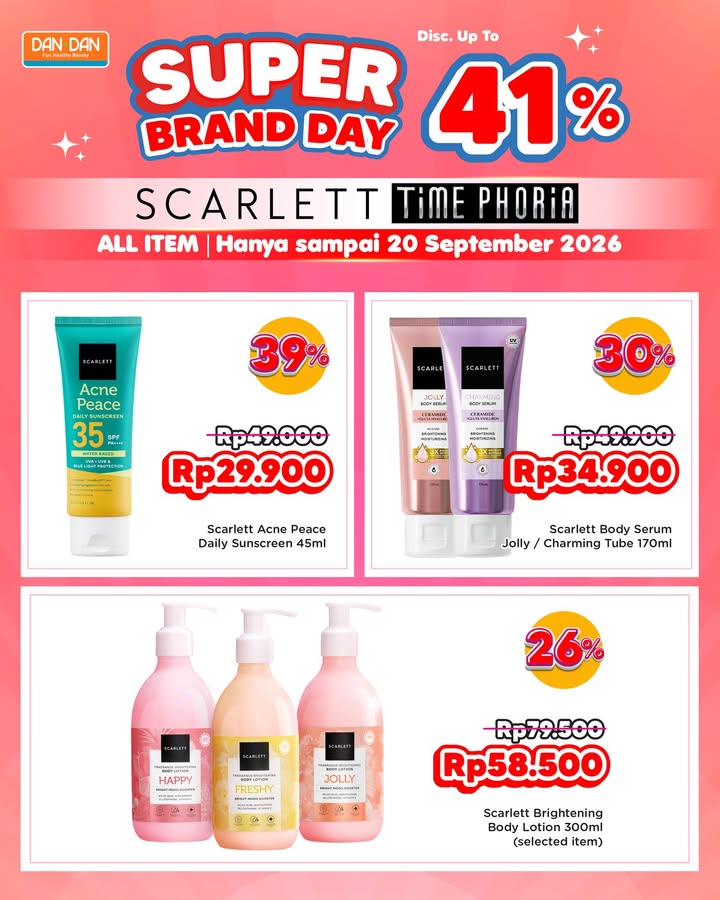 SUPER BRAND DAY diskon hingga 41 untuk brand favoritmu, Scarlett Timephoria Scarlett parfum body lotion mulai d...