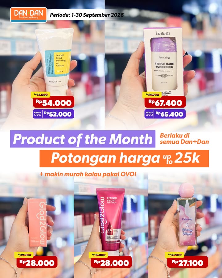 Jangan lupa cek promo promo bulan ini di Dan Dan Mulai dari skincare, makeup, parfume, sampai hair care semua ada promonya ...