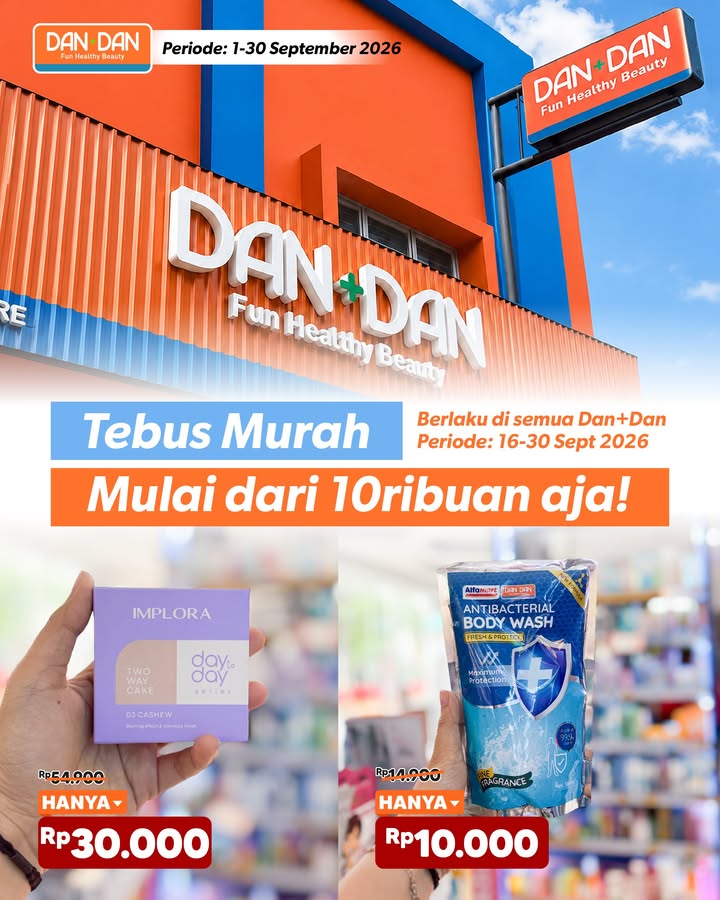Tebus murah sabun mandi sampai bedak mulai dari 10ribuan aja Berlaku di semua gerai Dan Dan, cek selengkapnya swipe left ...