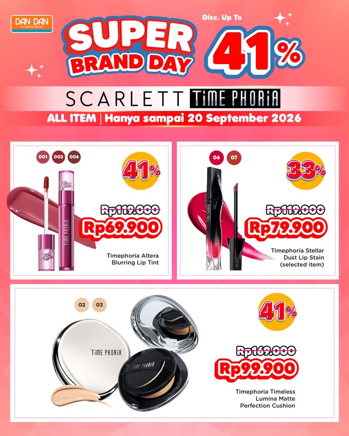 LAST DAY PROMO SUPER BRAND DAY Diskon hingga 41 untuk brand favoritmu, Scarlett Timephoria Scarlett parfum bod...