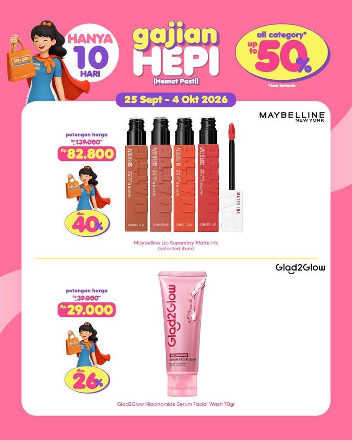 Isi dompet masih banyak, waktunya belanja makin HEPI Nikmati Promo Gajian Hepi Dan Dan dengan diskon sampai 50 untuk...