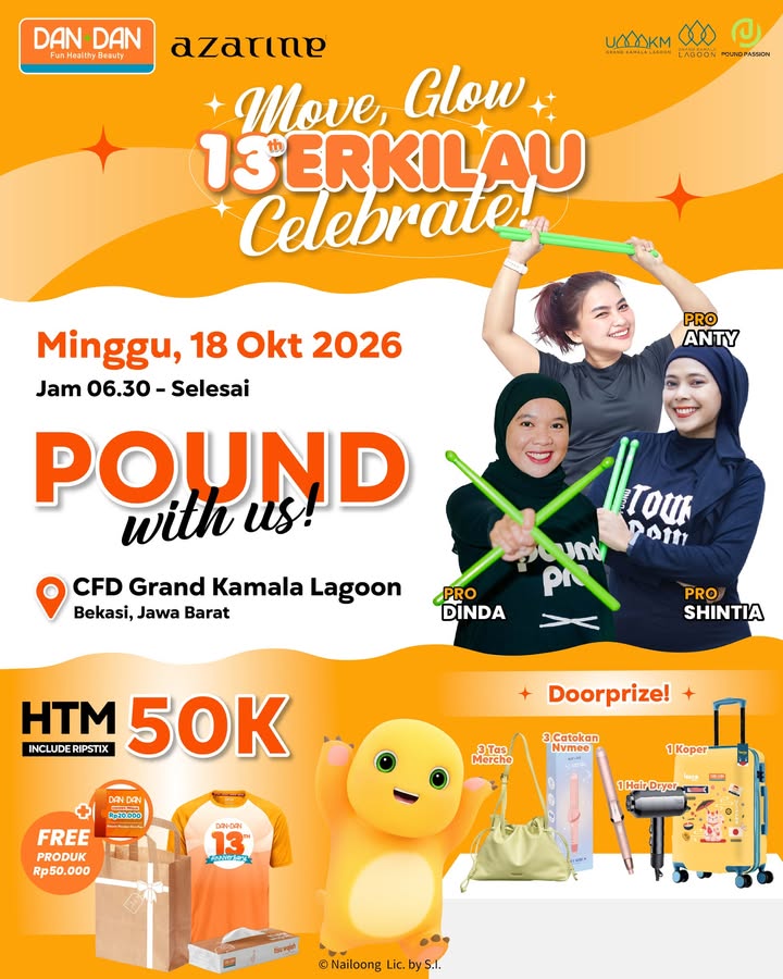 Yuk rayain 13 tahun Anniversary Dan Dan bareng bareng dalam acara Pound seru di Bekasi Minggu, 18 Oktober 2026 ...