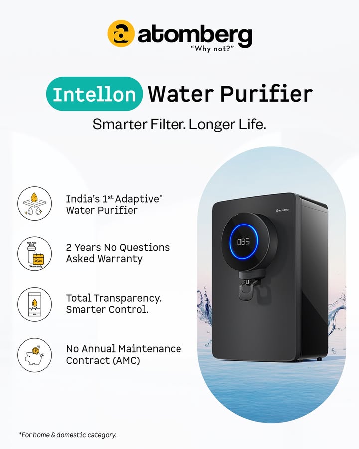 Introducing Atomberg Intellon Water Purifier Smarter Filter. Longer Life