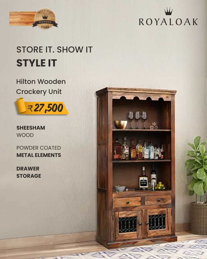 Turn your space into a royal vibe zone with the timeless elegance of the Sheesham wood crockery unit zero maintena...
