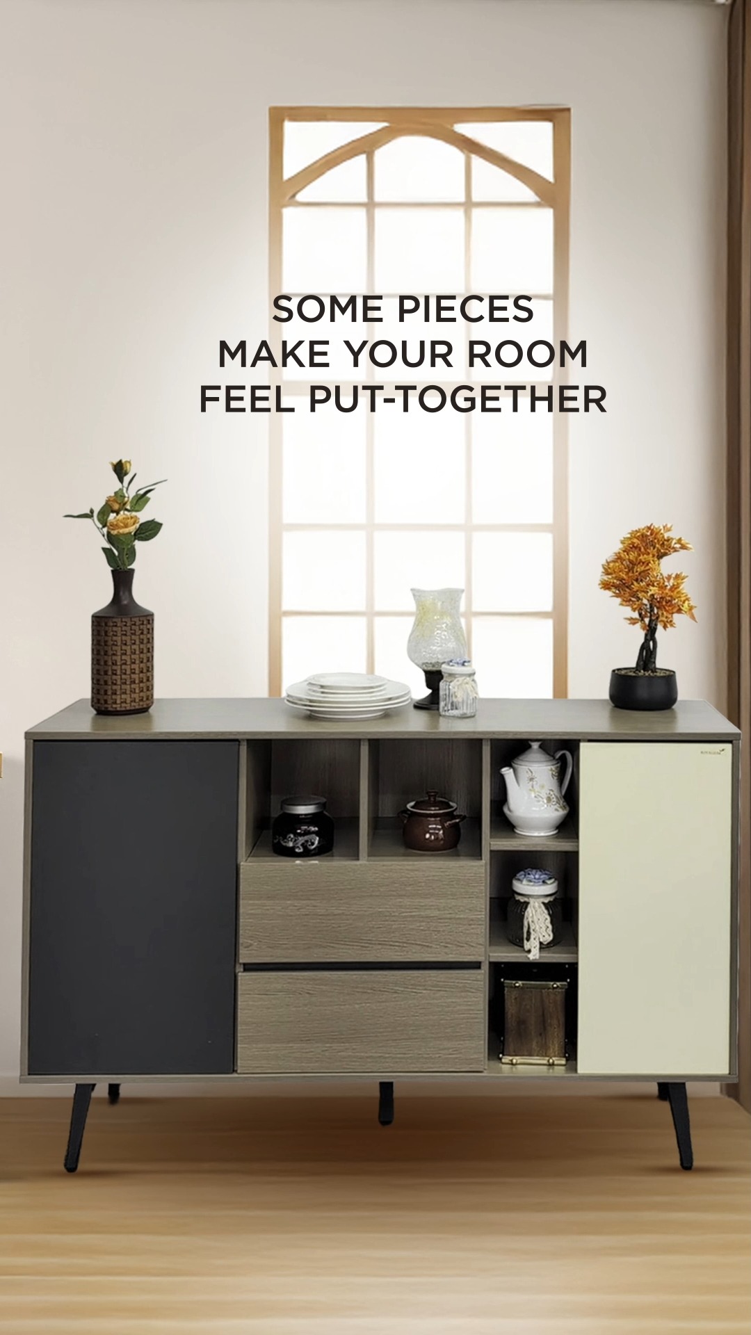 Storage goals unlocked The Johor Malaysian Side Board is serving sleek looks serious space. Slide, store, repeat