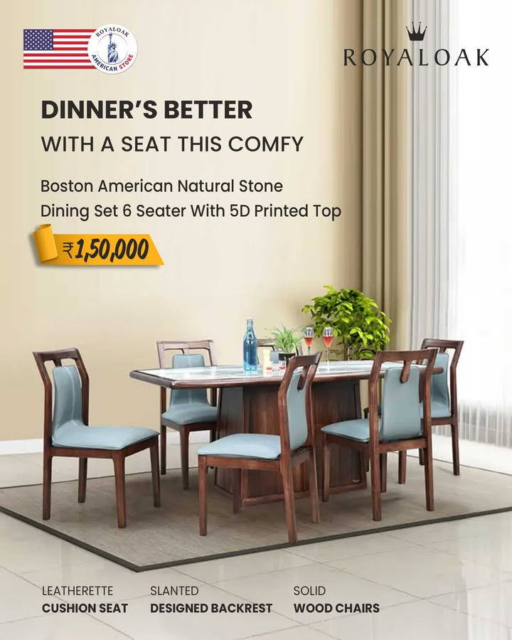 Serving vibes style Boston stone dining set for your feasts, Consolida white flowers for your feeds