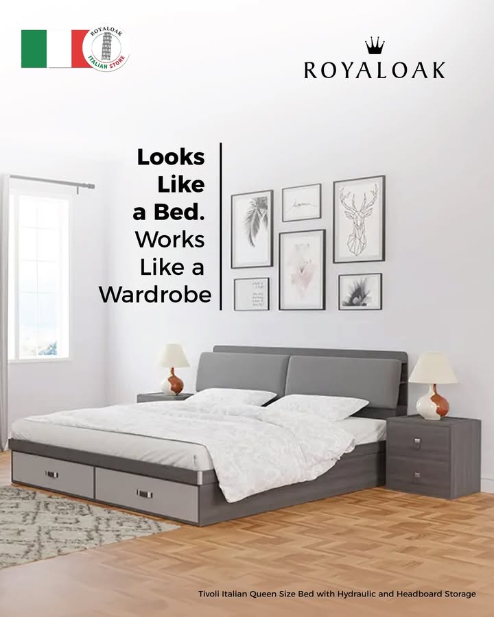 Sleep in style with the Royaloak Tivoli Queen Bed Hydraulic storage, USB charging waterproof headboard sleek Italian vibes for your dream room Comment for Product Link Royaloak Funriture, TrendingPost, InstaTrend, Viral...  Sleep in style with the Royaloak Tivoli Queen Bed Hydraulic storage, USB charging waterproof headboard sleek Ital...