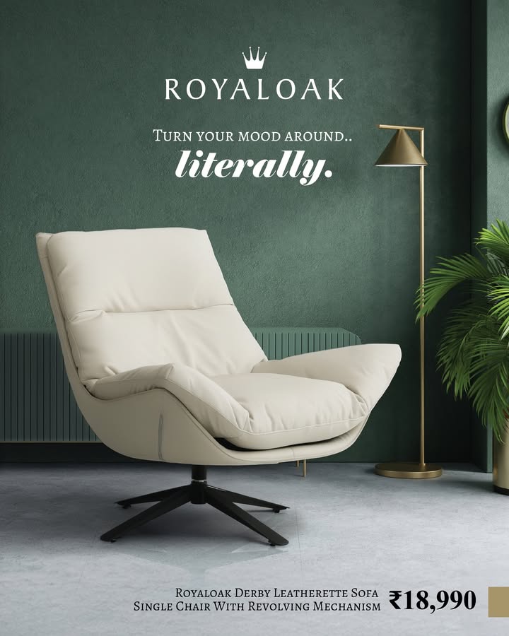  Spin, chill slay in comfort The Royaloak Derby Leatherette Swivel Chair brings luxury, 360 rotation pure rela...