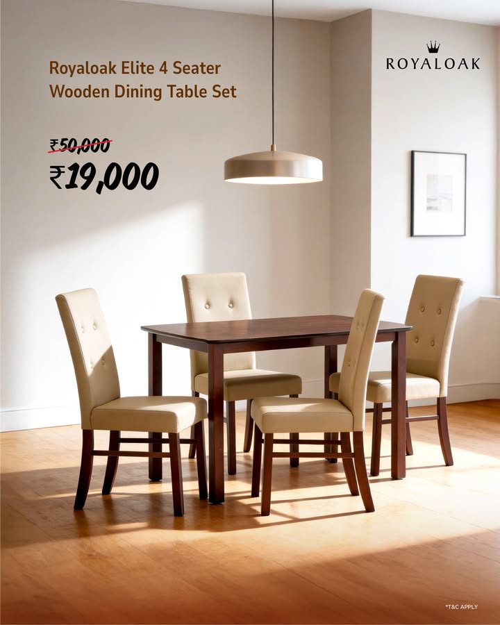 Level up your dining game The Royaloak Elite 4 Seater Dining Set modern looks, comfy seats, and total main cha...