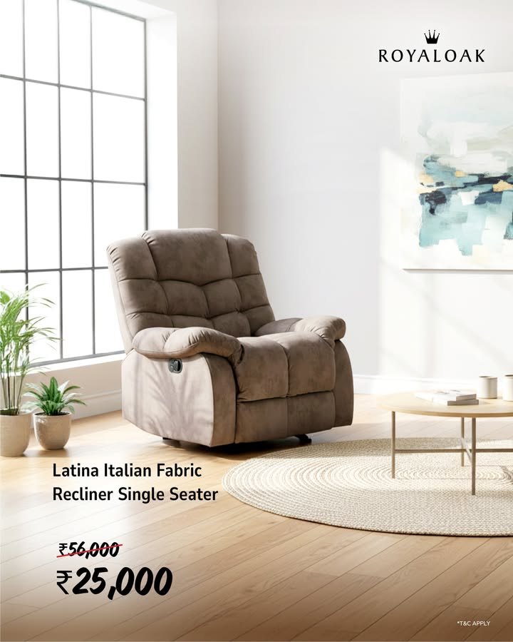 Sit back, relax, and let the vibes recline Designed for ultimate comfort with a touch of luxe, this fabric recliner...
