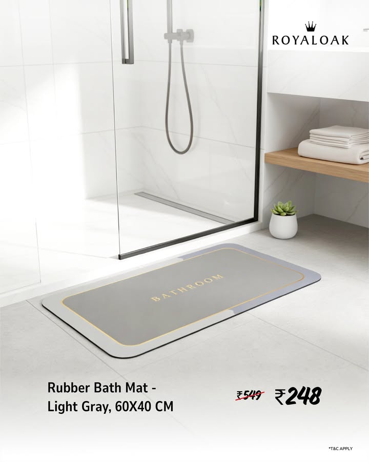 No more wet floors, no more slips just clean, comfy vibes Step onto quick dry comfort with a sleek anti skid bathma...