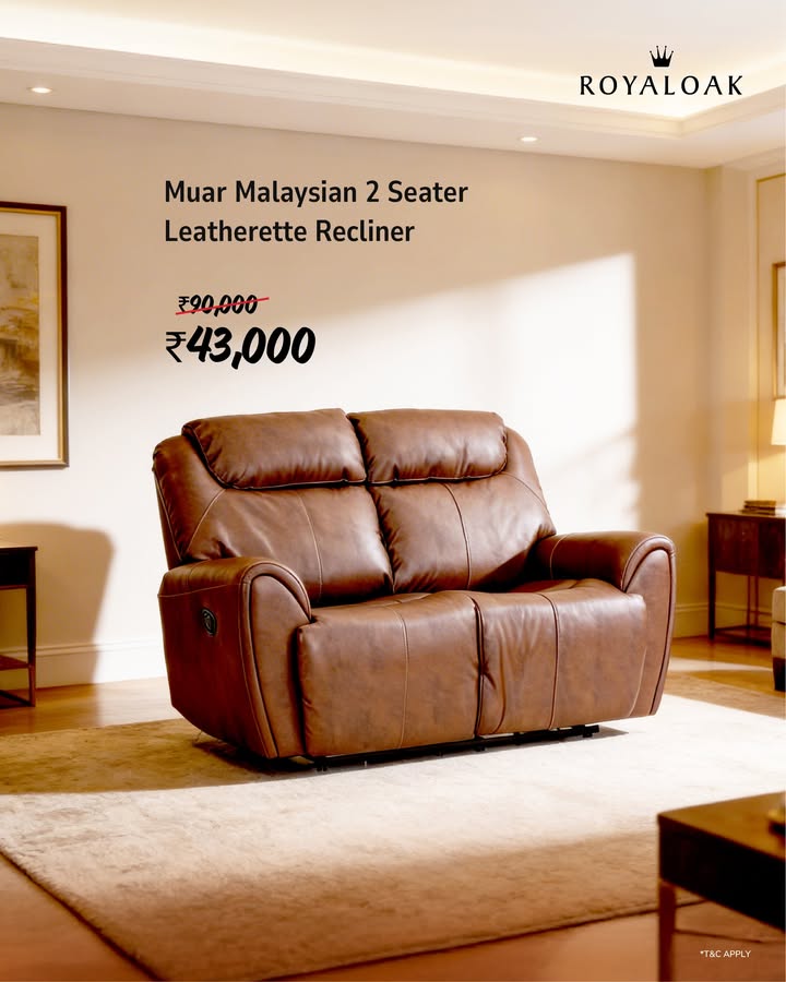 Double the chill, double the comfort Meet the Royaloak Muar Malaysian 2 Seater Leatherette Recliner smooth m...
