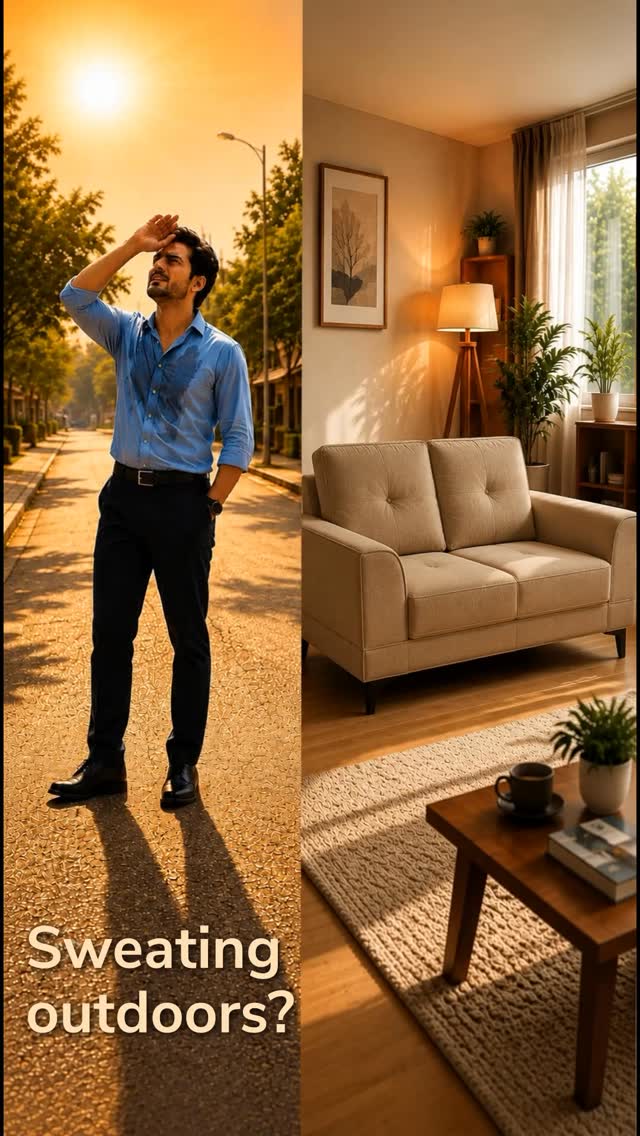 Outside Hot. Sweaty. Uncomfortable. Inside Cool, cozy, and relaxed on a Royaloak sofa