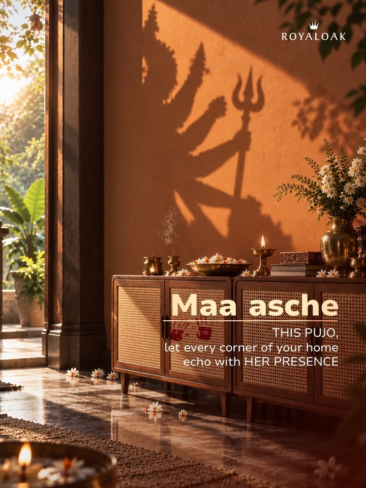 Maa asche. With the first echo of the dhak and the scent of shiuli, homecoming begins within our own four walls