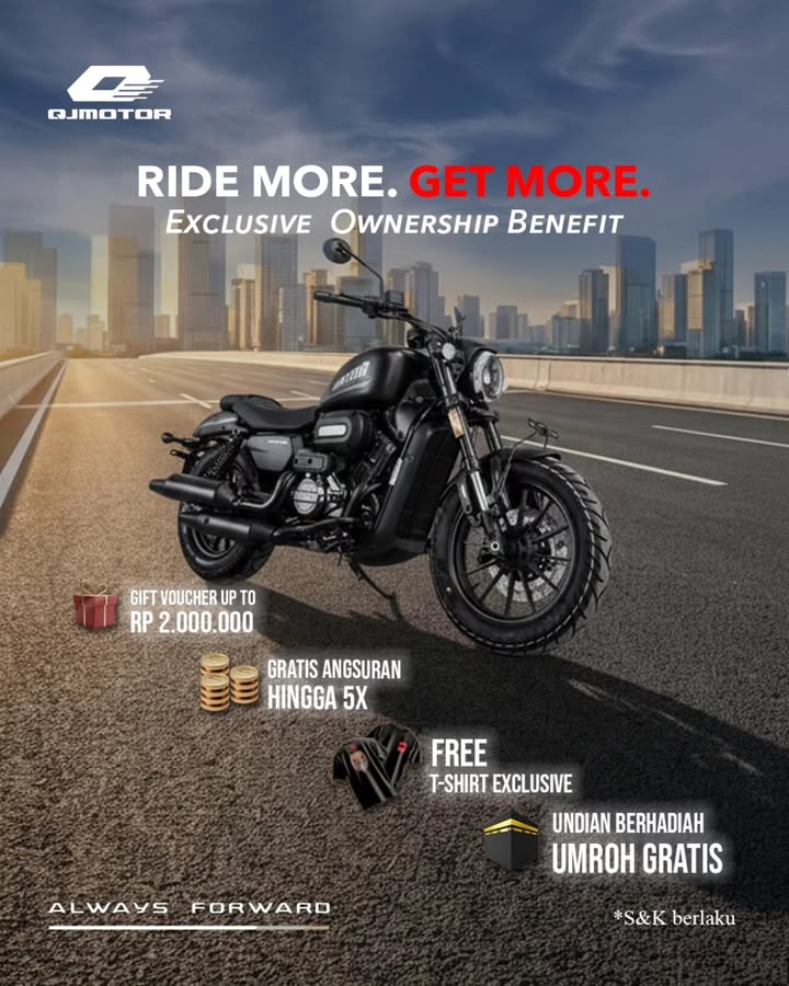 Nikmati pengalaman berkendara premium bersama QJMOTOR dengan berbagai keuntungan eksklusif selama periode promo Voucher...