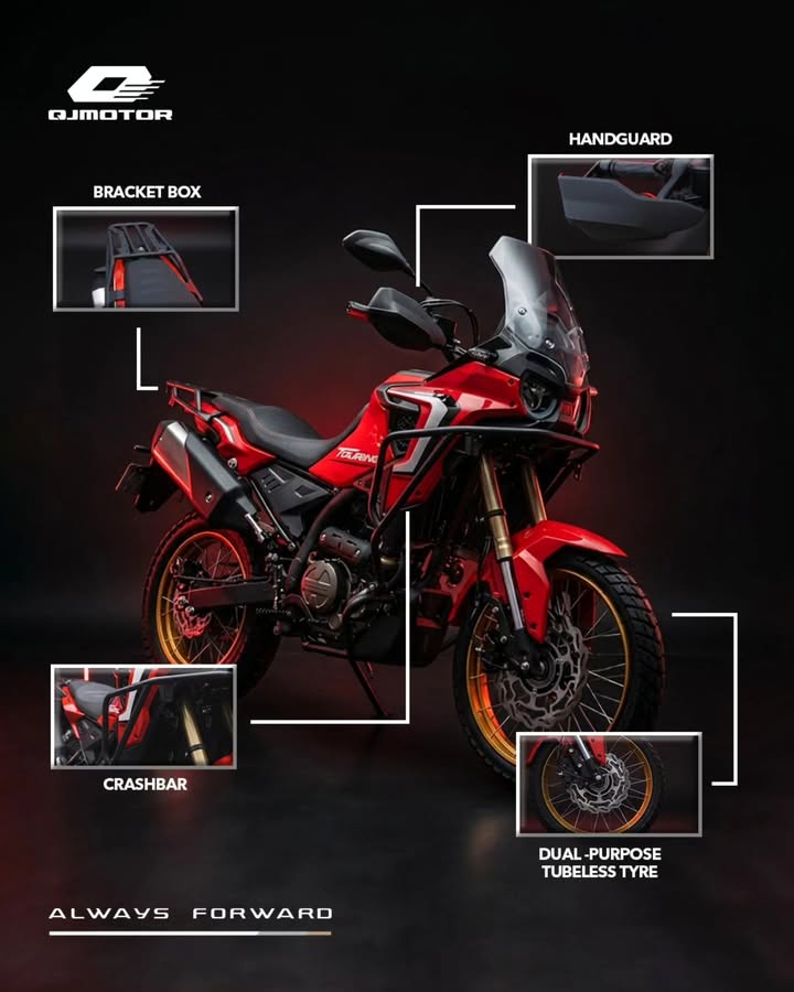 Sekarang TOURINO 250 DX datang dengan Handguard Crash bar Bracket box Wheel setup yang makin siap diajak jalan jauh maupun...