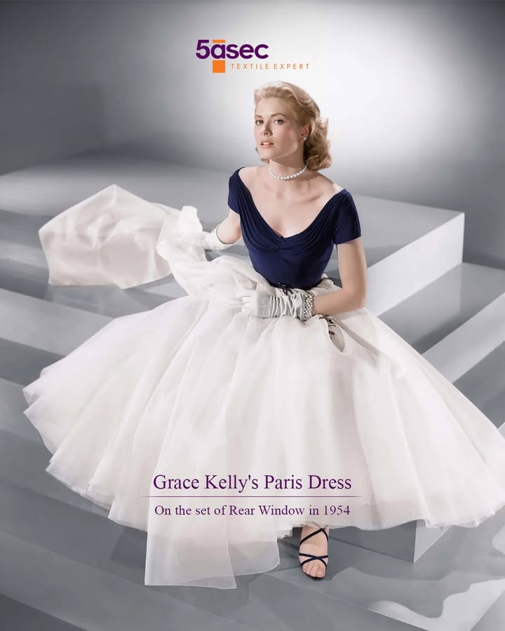 Edith Heads Paris plane dress for Grace Kelly defined uncompromising elegance through its sharp contrast of dark tailorin...